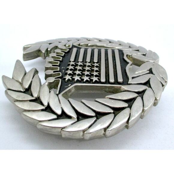 70s Famous Stars and Straps 8387 Crowned US Flag Framed Laurel Belt Buckle EUC - Picture 7 of 7